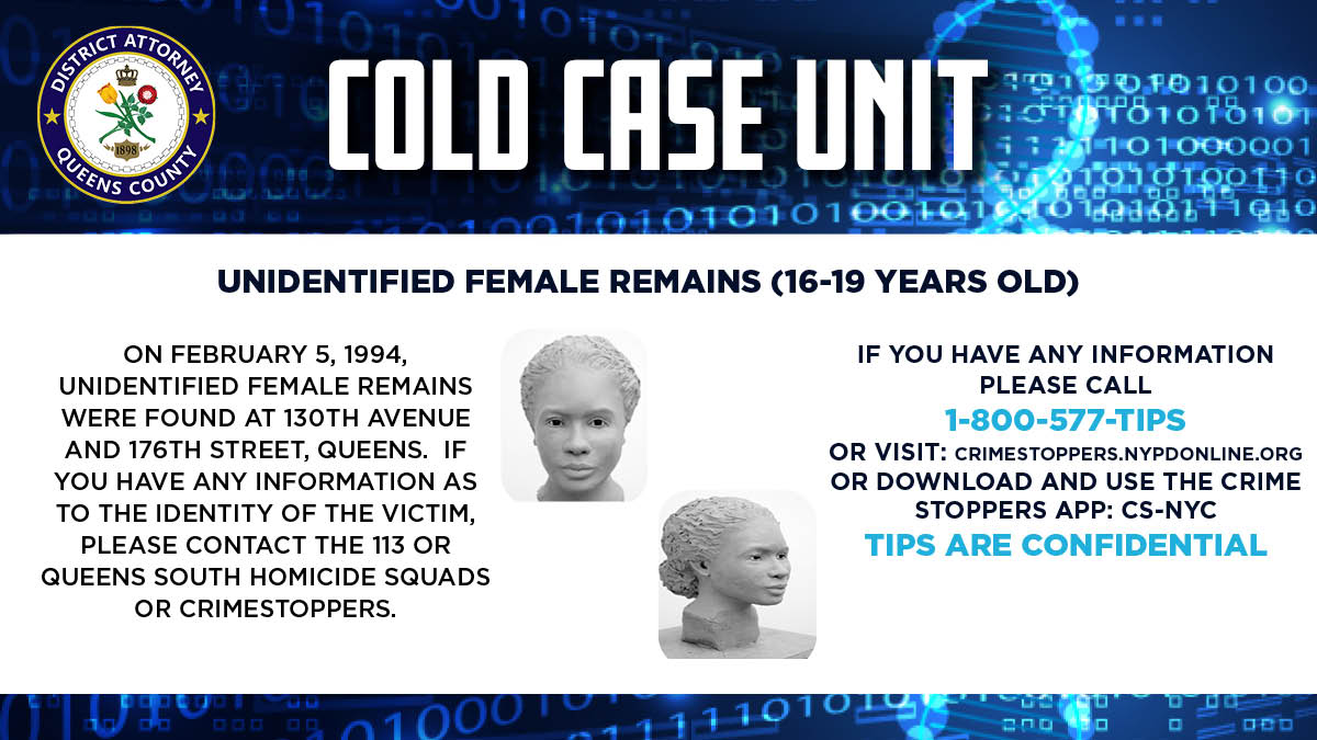 Catch_LISK's tweet photo. If you have any information about the death of an unidentified teenage girl, whose body was found near a park in St. Albans 32 years ago, please contact
@NYPDTips
via DM, or by calling 800-577-TIPS.

It is never too late for justice.

#ColdCaseUnit. @QueensDAKatz 

https://t.co/1i0ZsDbdR8
