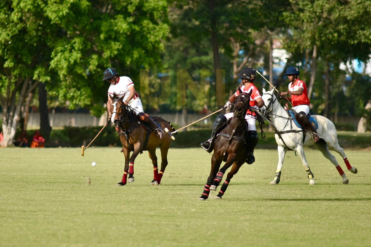 UNI_Photos's tweet image. In Photos | Polo players of Rajnigandha Achievers and Thunder Bolts in action during the final of the Aditya Birla Memorial Polo Cup 2026 at Jaipur Polo Ground in Delhi.

📸: Ritik Jain / UNI

#AdityaBirlaMemorialPoloCup2026 | #Polo | #RajnigandhaAchievers | #Delhi | #UNI