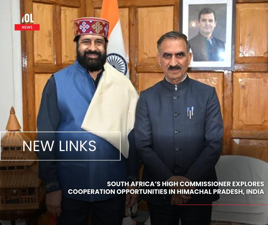 IOL's tweet photo. South Africa’s High Commissioner meets Himachal Pradesh CM to explore five key sectors, including agriculture, ICT, and tourism, boosting bilateral cooperation.
#SouthAfricaIndia #BilateralRelations #HimachalPradesh #TradePartnerships
Read more here: https://t.co/bBD3vxe5tj https://t.co/virh7rDLfi