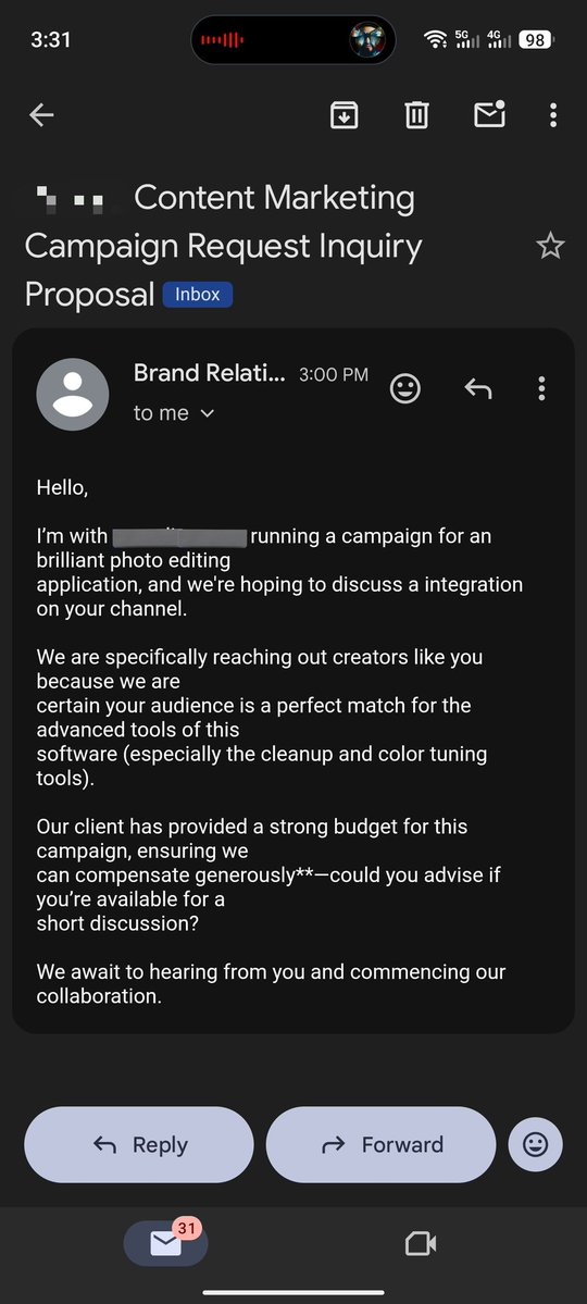 To the YT community, has anyone actually accepted collaborations like these before? 

I've got hundreds of mails like this sitting in my inbox, but I've always ignored them. 

Has anyone actually ever taken them up?