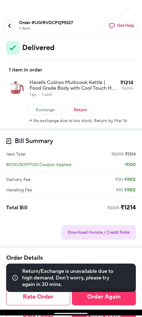 Thakur01Aditya's tweet photo. I’ve been trying repeatedly for hours, but the same message keeps appearing. Today is 15 March, so the return window is still valid, yet the system is effectively blocking the return.
Attaching screenshots showing the return eligibility and the error message.
Please resolve this https://t.co/D4Rzn0Ay6N