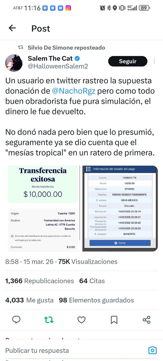 <a href="/CCastilloPerez1/">Carlos Castillo</a> <a href="/lopezobrador_/">Andrés Manuel</a> Jajajaja, puro pedo de la donación. El banco Rechaza los deposito y presumen haber donado. A CHASPM el kks y narco Morena