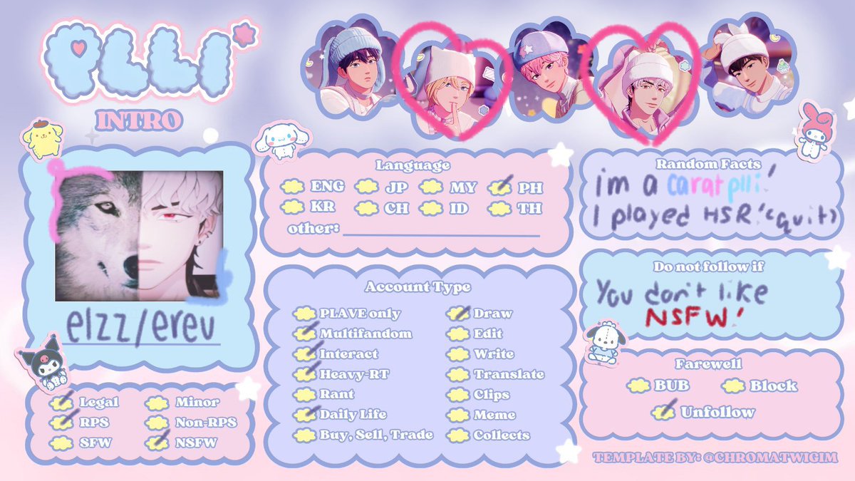 ipulleunhoes's tweet photo. new plli intro!! ✨
my pllimoots have yet to be resurrected.. join elzz plli cult now!! (ifb !!)
⊹ #plliintro #plli_intro #plaveintro #plave_intro #plave_mutuals #plli_mutuals #plave_moots #plavetwt #pllitwt #moothunt template creds to @/chromatwigim ! https://t.co/ZmGwMSAf5a
