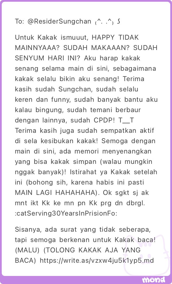 LessorCaramel's tweet photo. Absen ada : @ResiderKarina @ResiderSungchan @ResiderHanbin @ResiderGunwook @ResiderJeeminie @ResiderHee @ResiderAnton 

Seru nih abang uchan dapet surat nanti ku dm link-nya. 😉😉 https://t.co/AVf4APXNcp