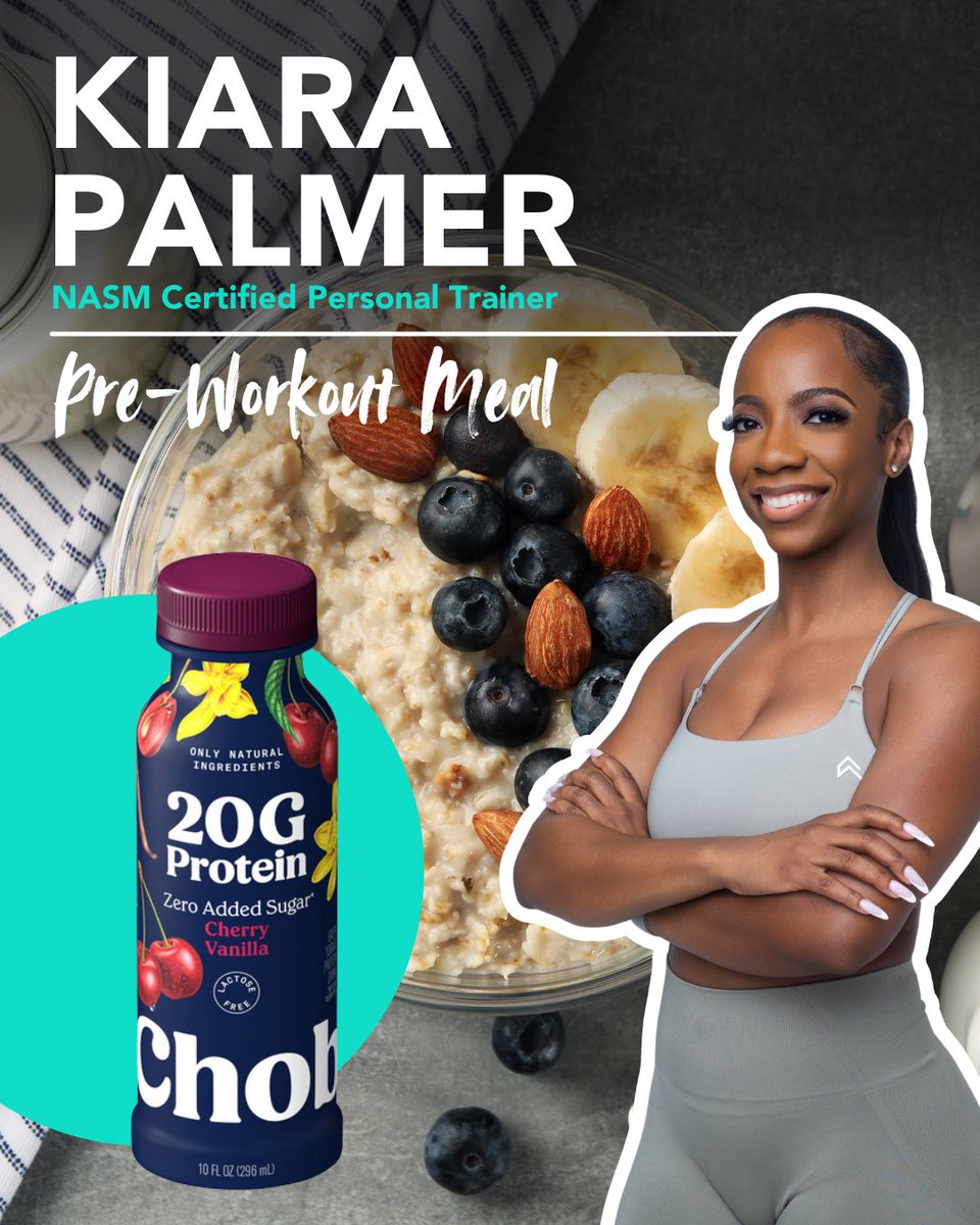 PrettyGirlSweat's tweet photo. What you eat before and after training can make a huge difference in energy, performance, and recovery. 🤍

Kiara keeps it simple:

⚡ Pre-workout
• Oatmeal or Chobani yogurt drink

💪🏾 Post-workout recovery
• Protein bar or protein shake

Read more: https://t.co/akqFRe3f7w https://t.co/WtQ76lNny7