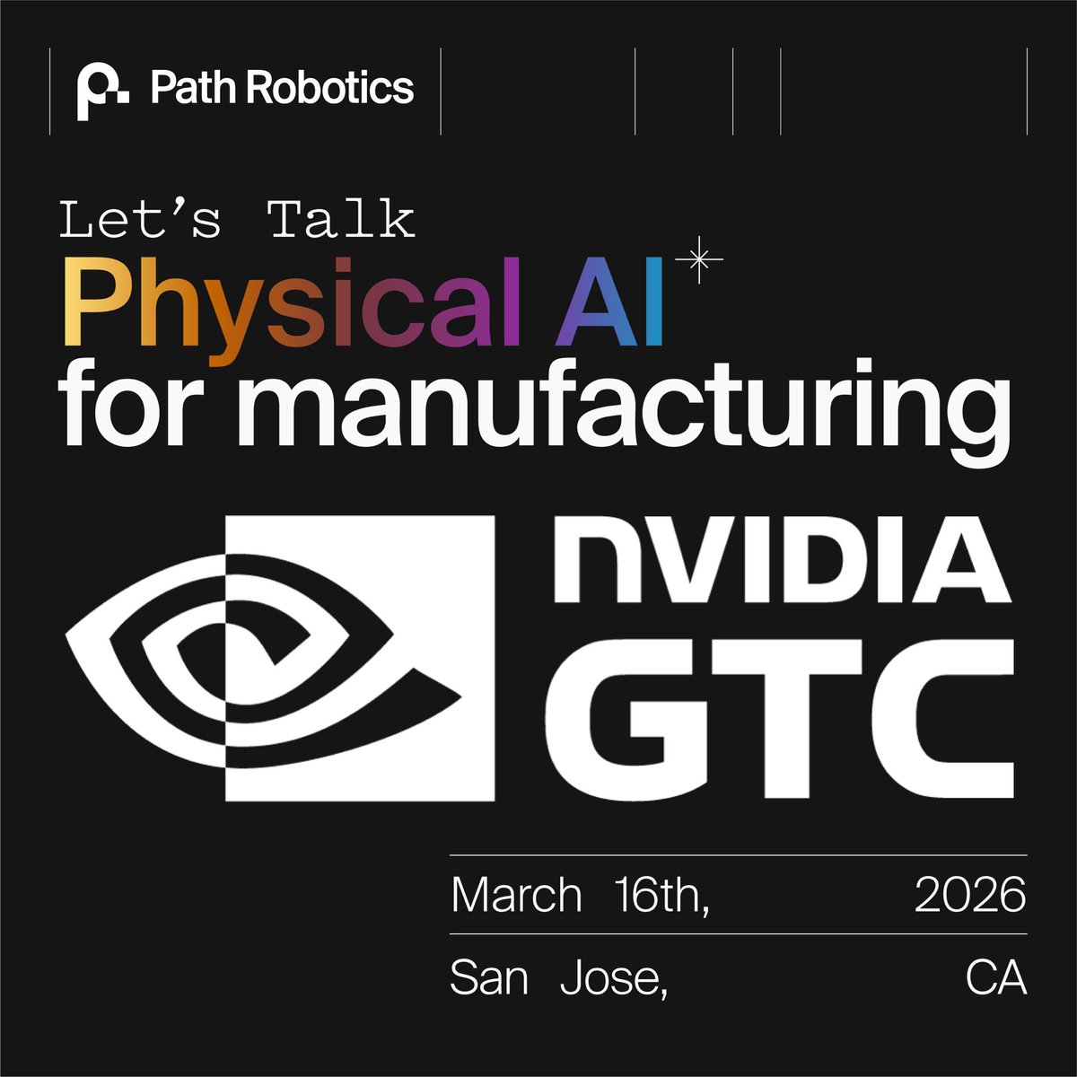Headed to GTC to talk about Physical AI in the factory and out of the lab.