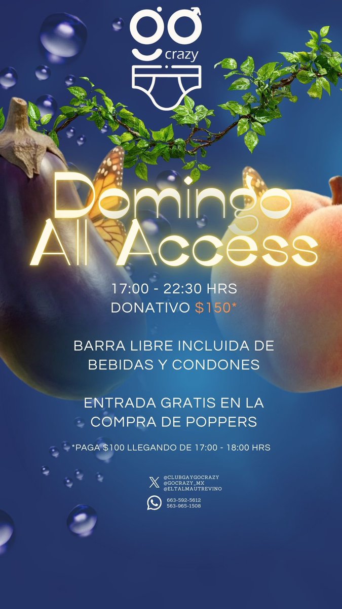 CLUBGAYGOCRAZY's tweet photo. 🩲GO CRAZY
🚇POTRERO
⏰5 PM A 10:30PM
🩲ACCESO ROPA INTERIOR
DOMINGO ALL ACCESS https://t.co/MWLKbEr0AI