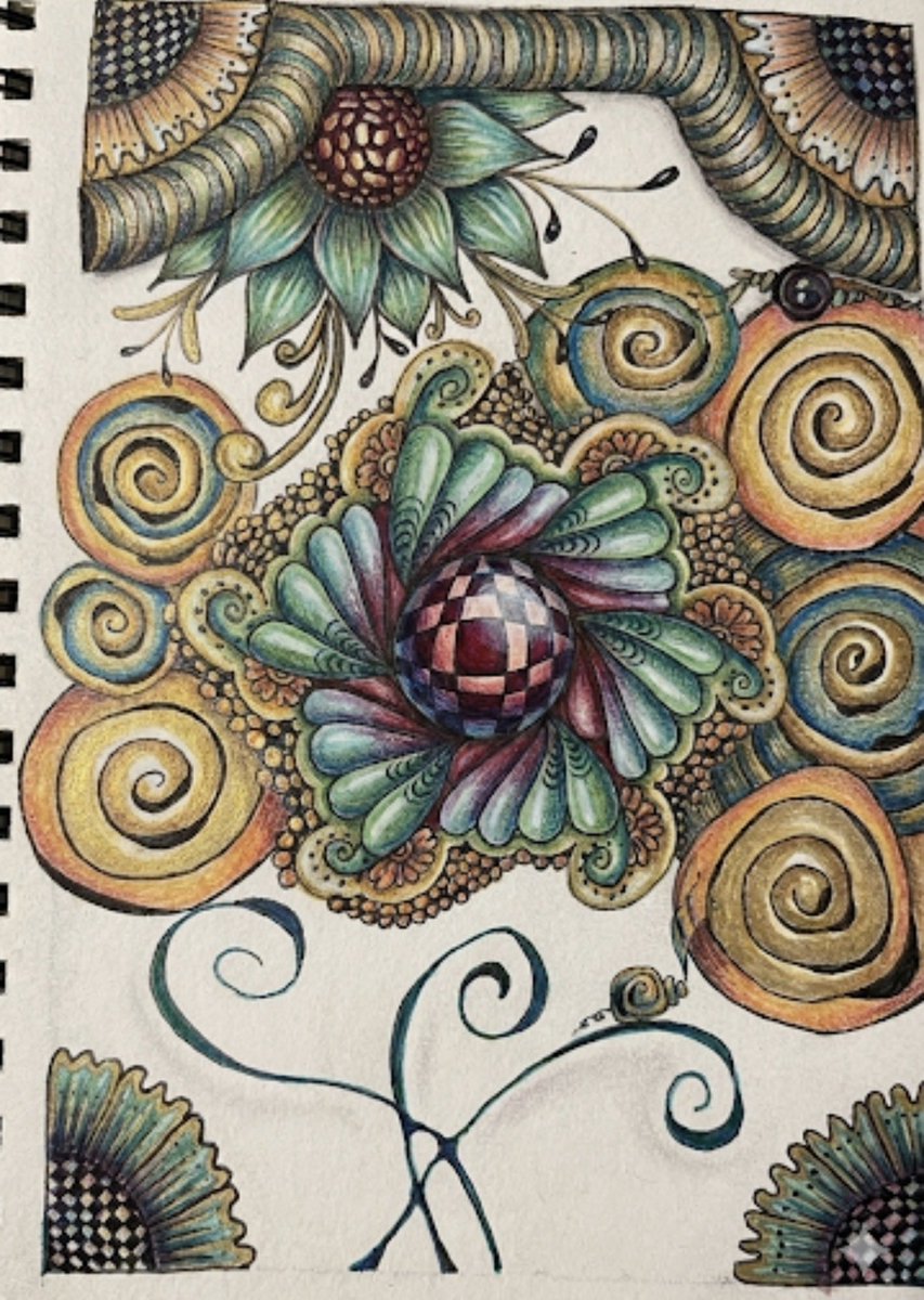 EmmaDrawsThings's tweet photo. I drew the lines. My husband took it into AI and added a whole new vibe. 🌿✨ Same piece, whole new dimension. Pen and ink → colored magic.
#Zentangle #AIArt #PenAndInk #ZenDoodle #ArtCollaboration https://t.co/42FxNlcpaB