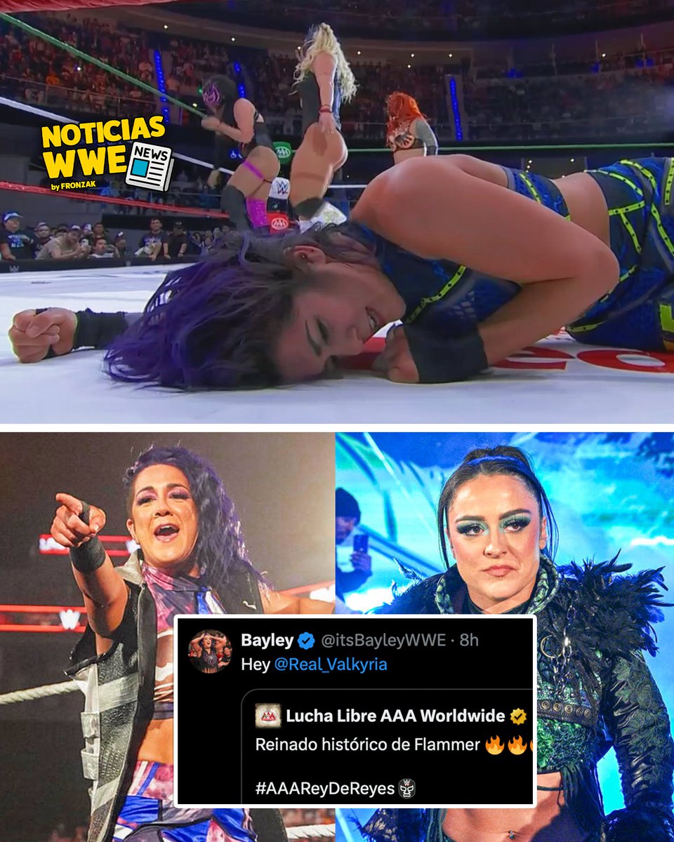 FronzakWWE's tweet image. Bayley le está pidiendo ayuda a su amiga Lyra Valkyria luego de perder contra Flammer por la intervención de sus amigas.

Más talento de WWE en México. 🇲🇽🔥