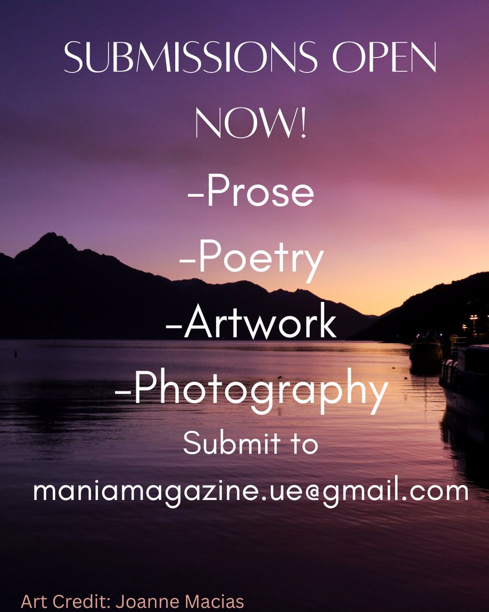 ManiaMagazineUE's tweet photo. Issue 8 Submissions are now open!! Read up on our submission guidelines here: https://t.co/FrMYhpv5kP

And remember to join us April 11th for our virtual reading! Register here to attend: https://t.co/VuiFg8Hv23

We can't wait to read your work! https://t.co/bDpwSVgUcx