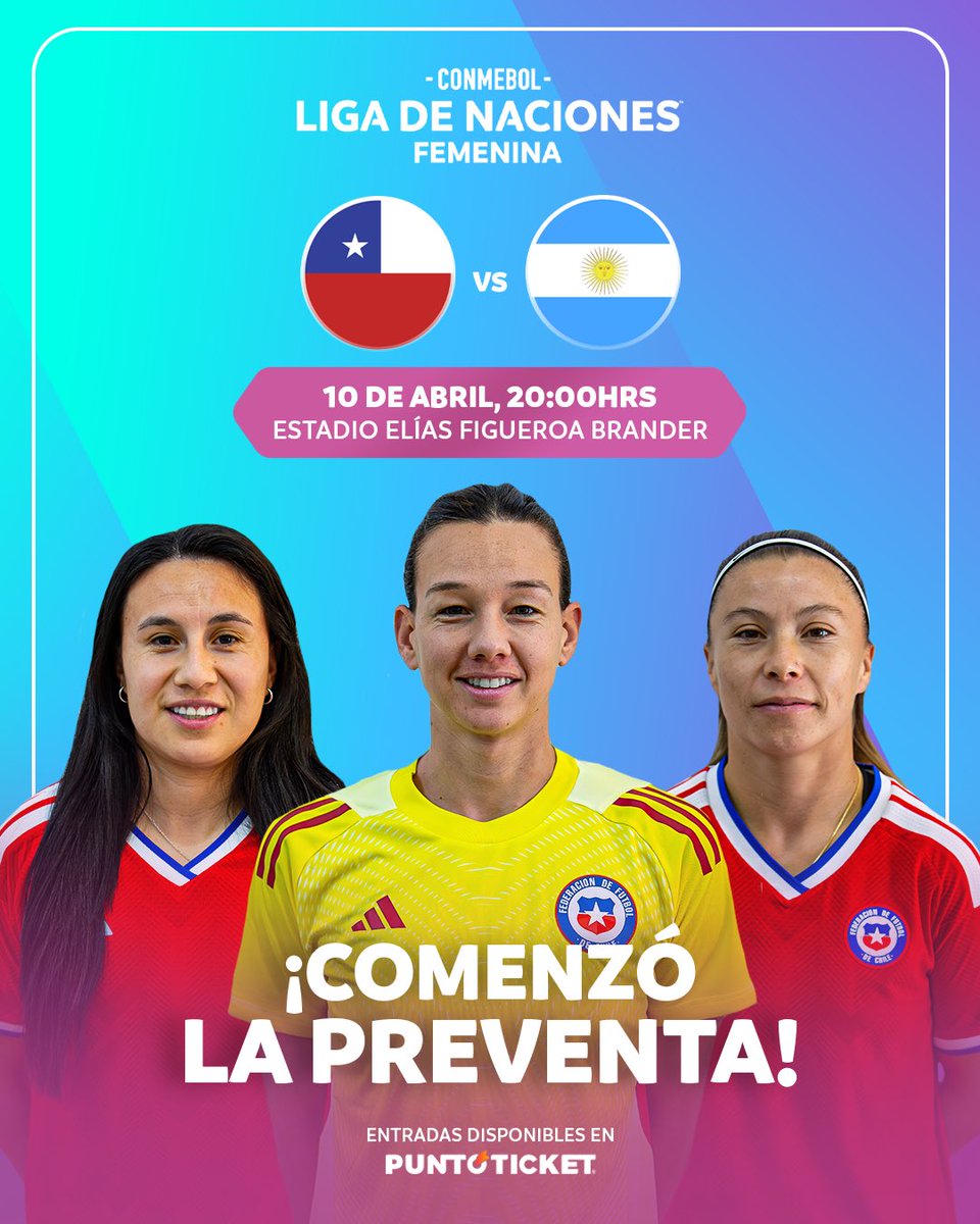 LaRoja's tweet photo. #LaRojaFemenina 🇨🇱 continúa su camino en busca de un cupo al Mundial de Brasil 2027 🏆🔜

Las dirigidas por Luis Mena recibirán a Argentina 🇦🇷 en Valparaíso, por la Fecha 5 de la CONMEBOL Liga de Naciones Femenina.

🎟️ ¡Preventa ya disponible!
https://t.co/rF7dEUJCVb https://t.co/q96OikErTG