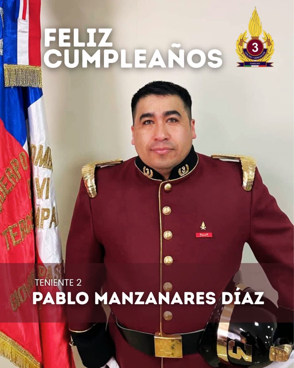 En el día de su cumpleaños, queremos saludar muy afectuosamente a nuestro Teniente Segundo Sr. Pablo Manzanares Díaz. Tr3s grandes abrazos para él. 🚒🚒🚒👏🏼👏🏼👏🏼🎉🎉🎉🎊🎊🎊🚨🚨 🚨👨🏻‍🚒👨🏻‍🚒👨🏻‍🚒#vvfchile #vigilidelfuoco #TerceraCuracavi #BombaGiovanniBattistaPastene