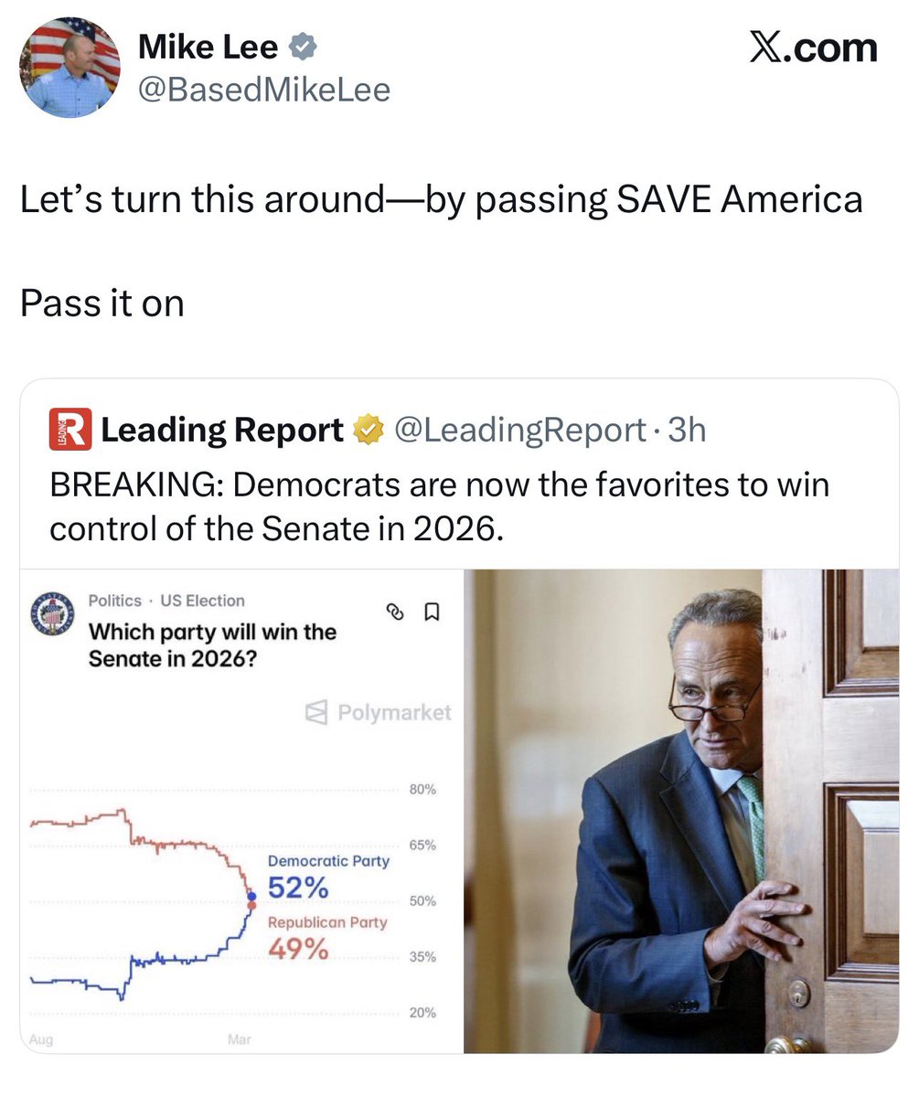 A Republican senator just openly admitting that the SAVE Act is to rig the midterms because they're losing.