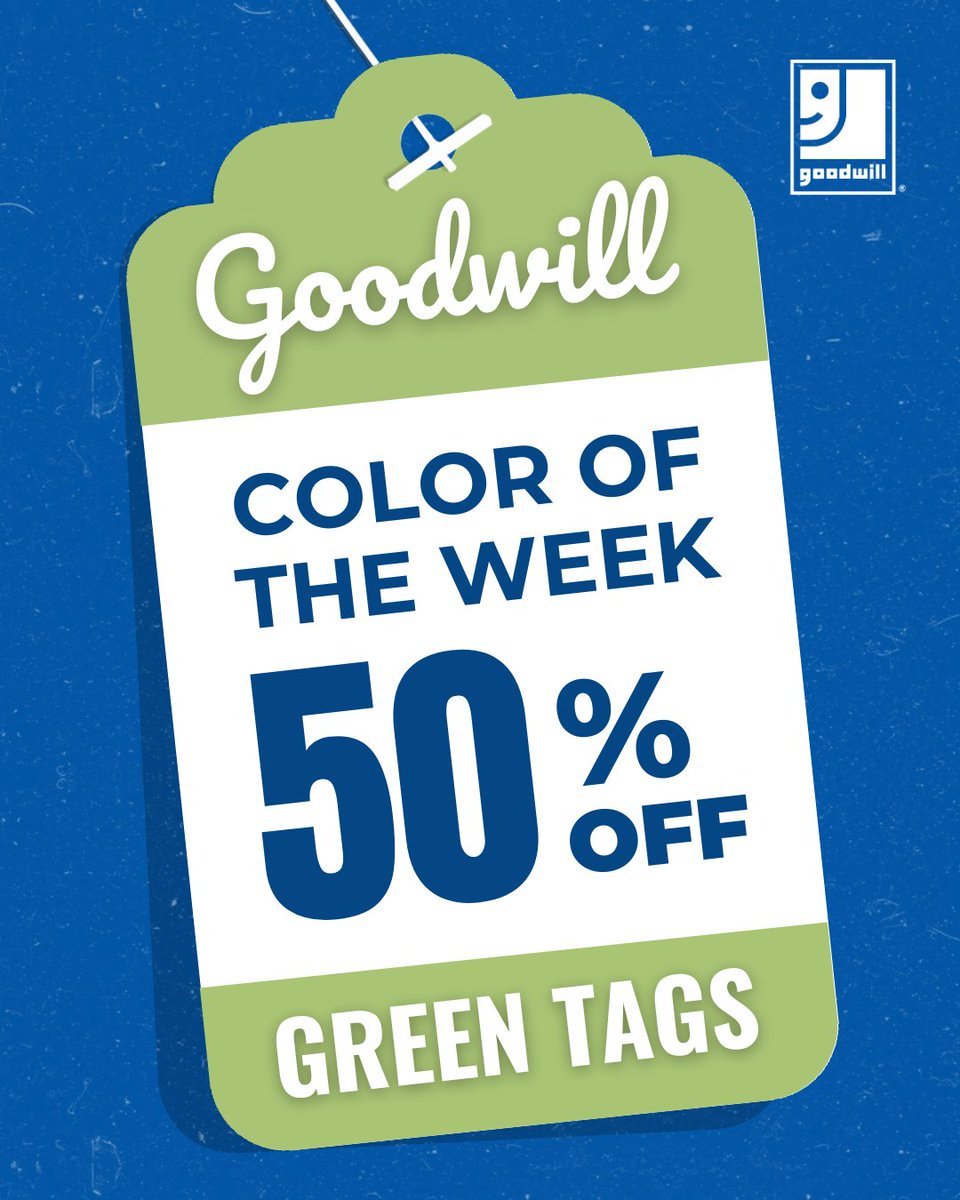 goodwillsa's tweet image. The Color of the Week is 💚 GREEN! 💚 Take 50% off all green-tag items. 🏷️

To find a Goodwill store near you, visit goodwillsa.org/locations/ 🔗

#Goodwill #GoodwillSanAntonio #GoodJobEveryone👍 #Thrift #Thrifting