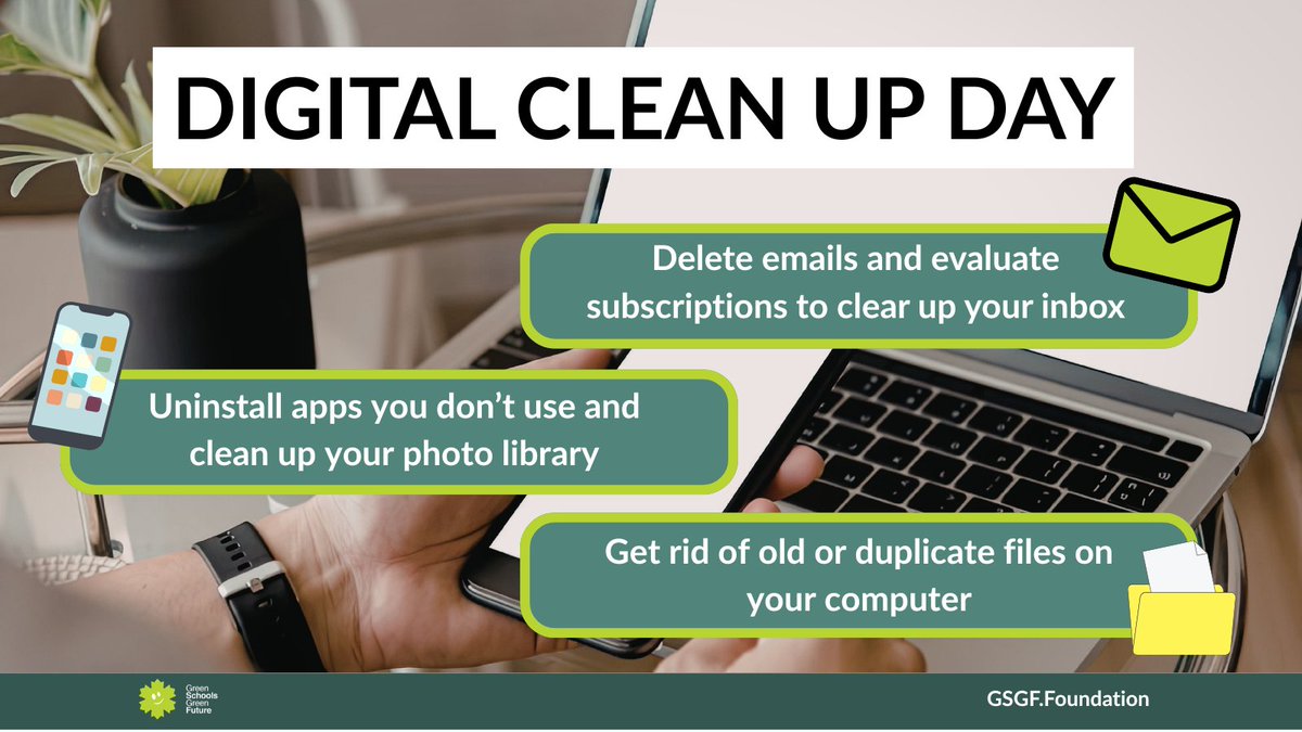 Did you know the digital sector contributes to 2-4% of O2 emissions worldwide? That's about as much as aviation! ✈️ This #digitalcleanupday, let's review and delete our old files, apps, and emails.  💻

#DigitalDeclutter #digitalcleanup #GSGF