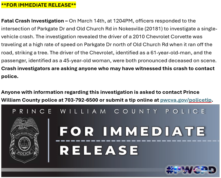 Prince William County Police Department tweet media