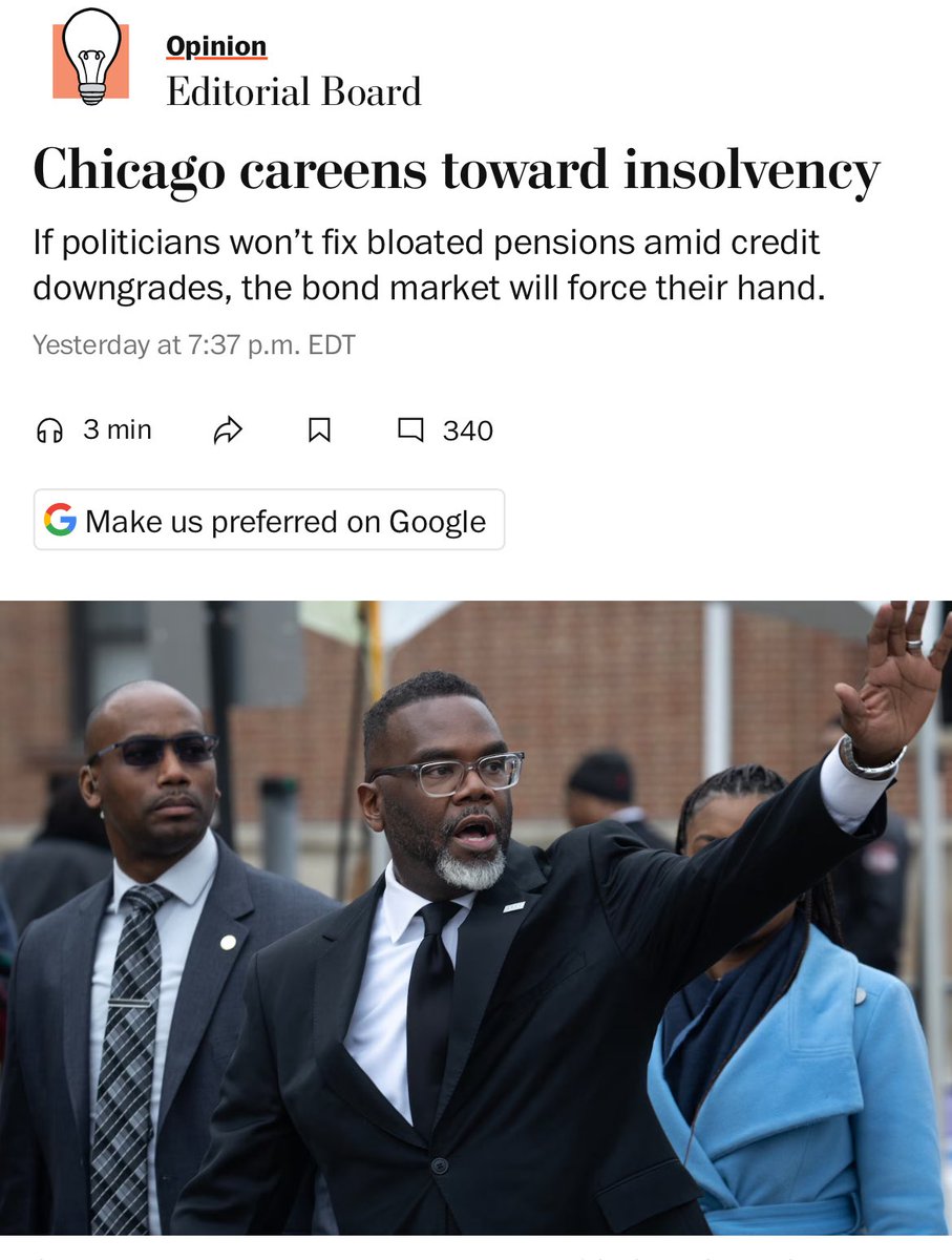 Austin__Berg's tweet photo. NEW: The Washington Post editorial board is backing four key reforms to change Chicago’s financial trajectory. 

1. Independent oversight of the budget. 

2. Change state law to allow for municipal bankruptcy. 

3. Implement $1 billion in efficiencies identified by EY in an analysis last year.

4. Change election timing to double turnout in municipal elections.

Details on all four in the replies ⬇️