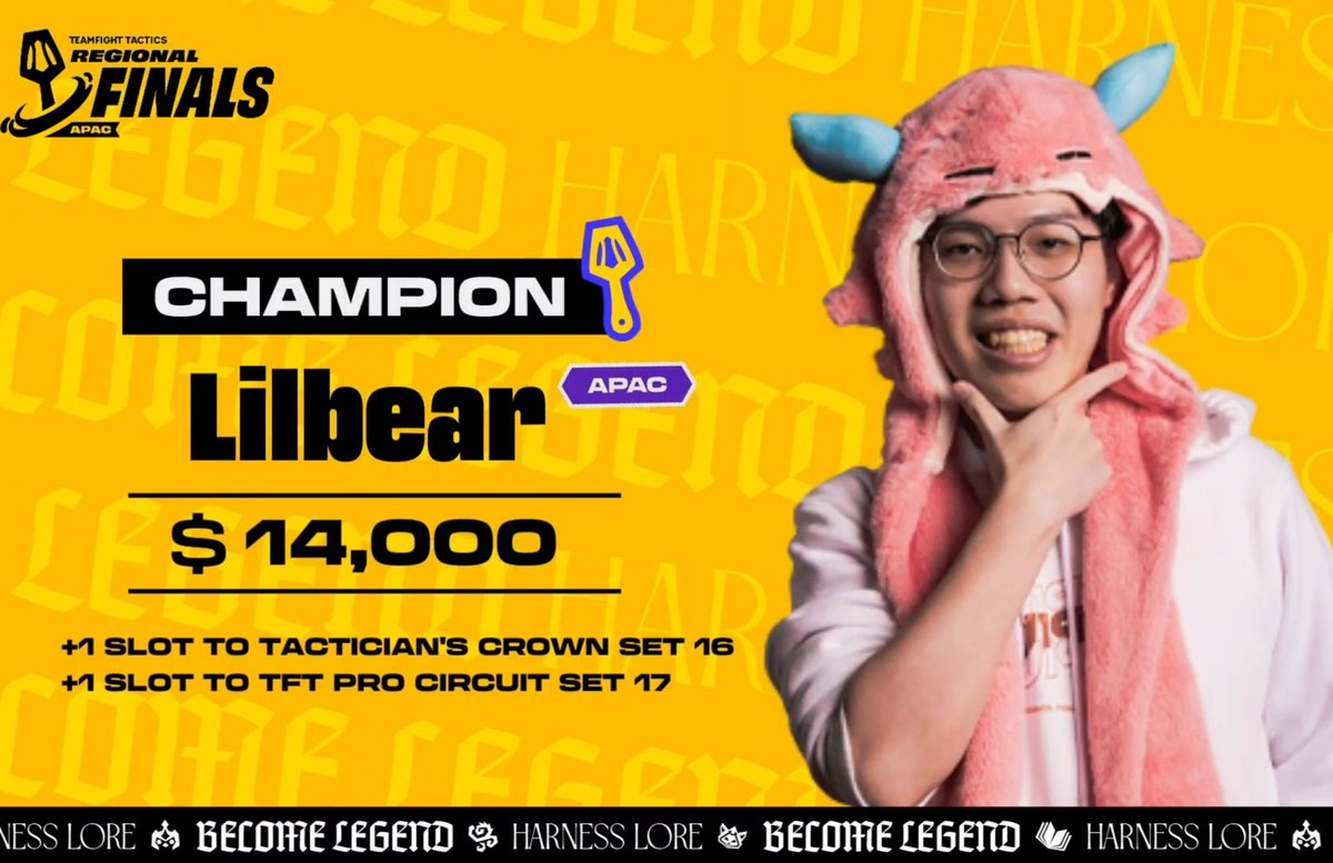 ClementKChu's tweet photo. LILBEAR WINS APAC!

The player with most trips to regionals but not tac. crown breaks the curse and wins it all in one fell swoop. His advice "You can practice ingenuity." Congrats! https://t.co/tzYqxk1ynf