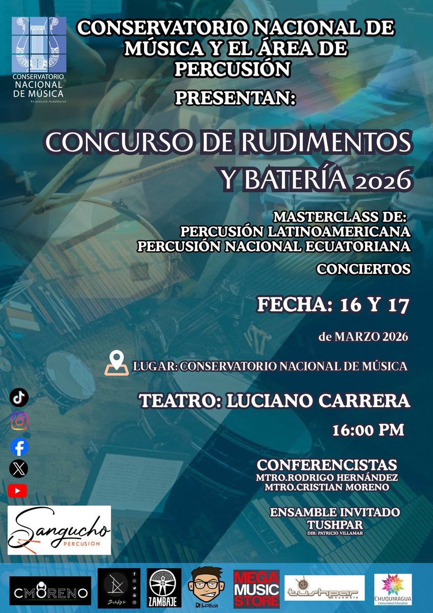 CnmComunic61246's tweet photo. 🚨¡ATENCIÓN!🚨
🇪🇨 Festival Concurso 
🥁
C
N
M
#atención
#informativo
#CNM2026 #SoyConservatorio #soycnm #cnm  #Ecuador #Quito #conservatorio  #percusionista  #pedagogía #ElNuevoEcuador #OrquestaEnVivo https://t.co/m5ABH5iQfL
