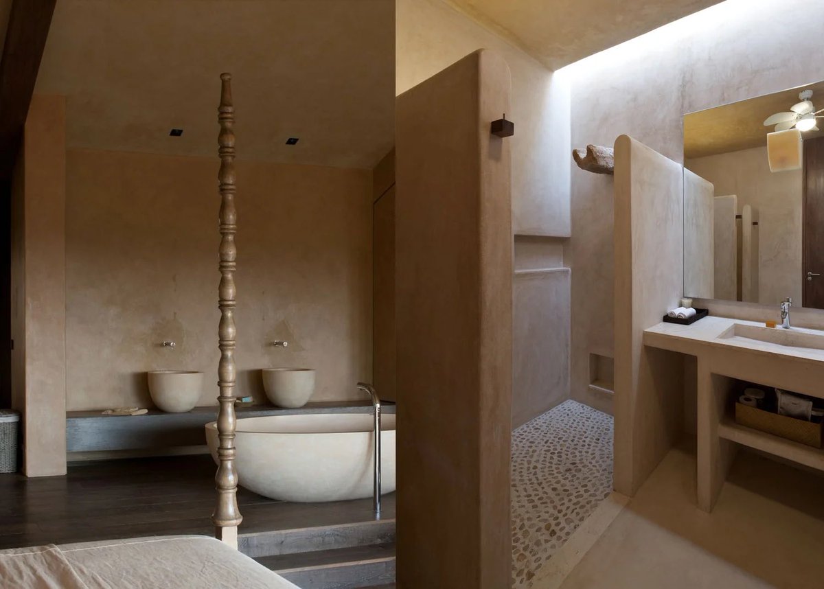 shavnyuy's tweet photo. A wall finish from Morocco. No tiles. No grout. 
Tadelakt; polished lime plaster, sealed with black African olive soap and river stones. Waterproof. Breathable. Centuries old.
Africa had the answer. The world repackaged it. 🧱
📍 Morocco 🇲🇦 https://t.co/FBWUnaLBDM