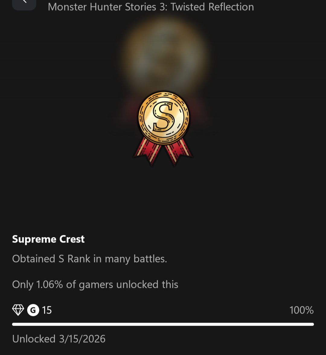 I got another rare achievement last night just doing basic level grinding in the first area. I don't think I'm fighting that much. But the game disagrees, &amp; who am I to argue with the game?

Anyway Monster Hunter Stories 3 is really fun. Highly recommend.