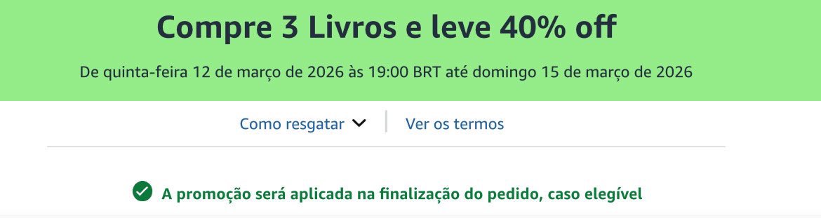 🔥 CUPOM AMAZON #SemanadoConsumidor

‼️NOVOS LIVROS ADICIONADOS!!

— Compre 3 livros selecionados e ganhe 40% off 

amzn.to/3P5xU8Y
amzn.to/3P5xU8Y