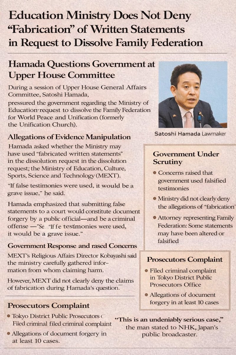 Rb7sUlGcmK69145's tweet image. 🚨 Japan's govt agency REFUSES to deny forging victim statements in major court case?

Cultural Affairs official in parliament: "We know the claim" → but zero denial.

2025 hearing. This is wild.

Why isn't this exploding globally??

#Japan #CoverUp #ReligiousFreedom #FreeSpeech