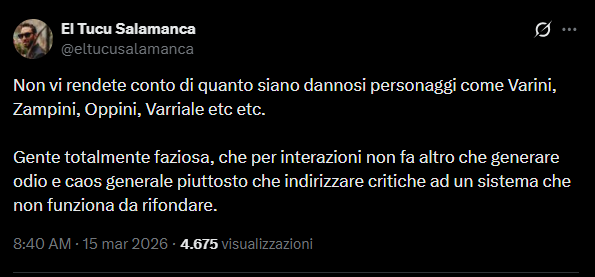 SSD19801's tweet photo. Premetto che la segnalazione a @gcgianluca1 è obbligata vista la pic.

Comunque il ritenere dannosi @massimozampini @mvcalcio @Fraoppini82 e persino @realvarriale, su cui parzialmente concordo, perchè generano odio  e caos generale ma seguire #Buzzo fa parecchio ridere. https://t.co/xr9AusgPND