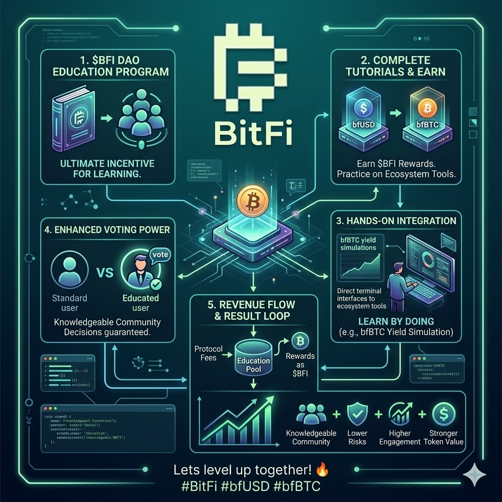 wille5tar's tweet photo. Hey BitFi community!
Fresh community idea, turn $BFI into the ultimate incentive for education programs inside the BitFi DAO.
Complete tutorials on bfUSD and bfBTC to earn $BFI rewards, then stake them to unlock governance access turning learning into real power.
@Bitfi_Org https://t.co/gHAPCxH5dg
