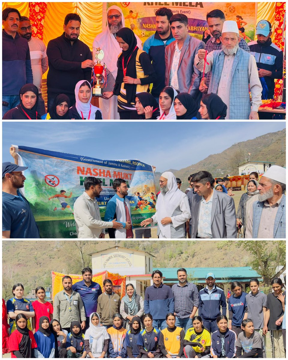 khalilBanday's tweet photo. Department of Social Welfare Poonch organised Nasha Mukt Khel Mela at Govt HSS Seri Khawaja with 250+ athletes participating in five sports events, promoting awareness against drug abuse among rural youth. Certificates, medals and trophies were awarded to athletes, referees etc. https://t.co/O9epdN6dci