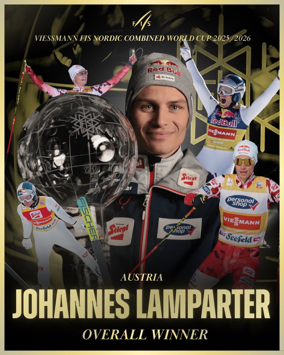 fisnoco's tweet photo. JOHANNES LAMPARTER🇦🇹 - WINNER OF THE NORDIC COMBINED OVERALL WORLD CUP 2025/26🏆✨

In the yellow bib from the first race in Ruka until the final in Oslo, what an achievement!👏

#fisnoco #nordiccombined #wintersport #champion https://t.co/8lwqBtZCci