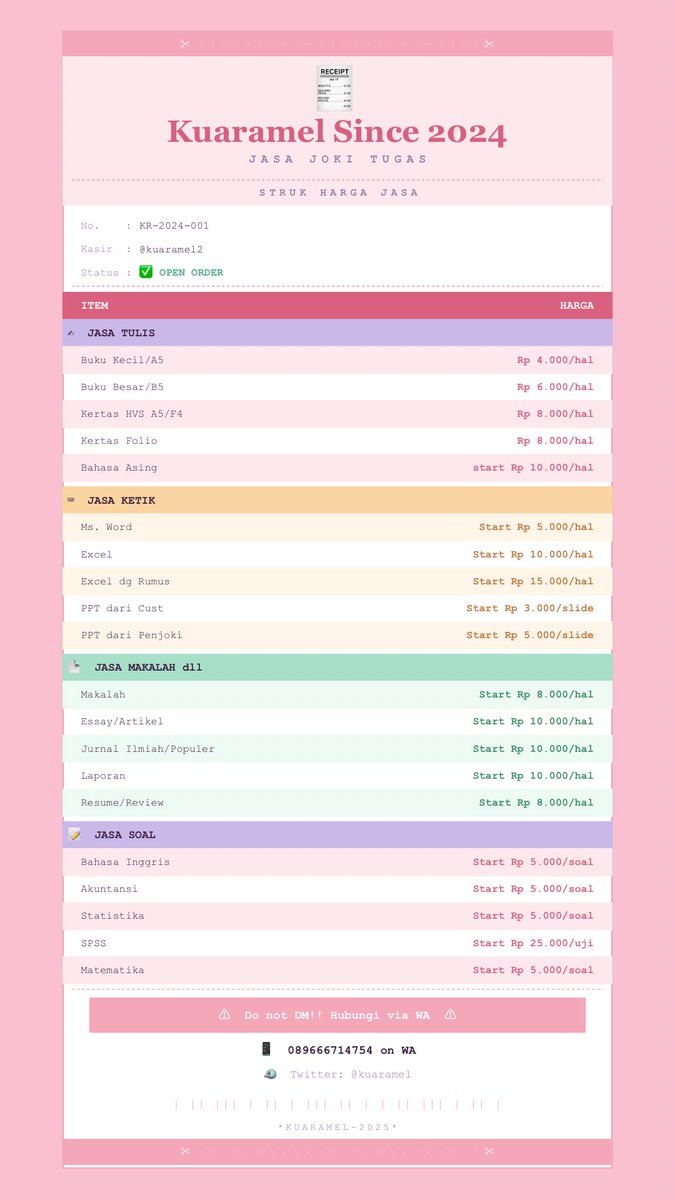 Kuaramel 2 | Joki Tugas 390+ Testi tweet media