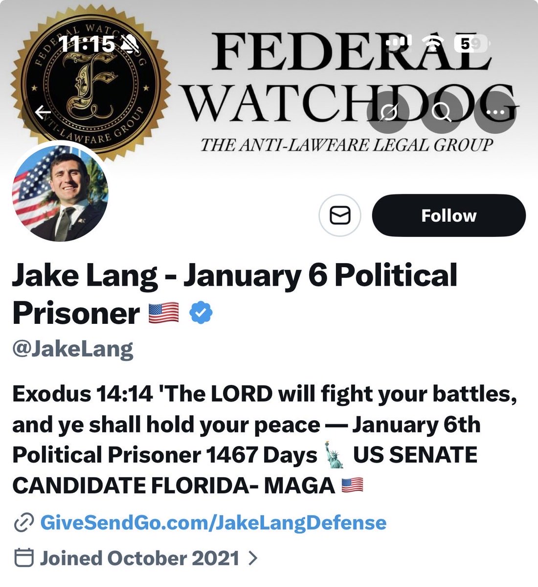 HDunnough's tweet photo. @NewsWire_US Checks all the boxes!

 ✔️ Conservative 
 ✔️ Floridian
 ✔️ Bible Verse in Bio
 ✔️ J6 Convict
 ✔️ Fake Political Candidacy
 ✔️ Gaslighter Extraordinaire https://t.co/if70wSPM1M
