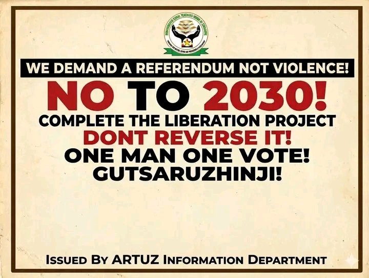 The educators are very clear. It's our generational mandate as progressive citizens to boldly advance the transformation of Zimbabwe in a space where the Constitution is upheld and the rule of law is respected. #NoTo2030 
#DefendTheConstitution 
<a href="/OMasaraure/">Obert</a> <a href="/ARTUZ_teachers/">Amalgamated Rural Teachers Union of Zimbabwe,ARTUZ</a>