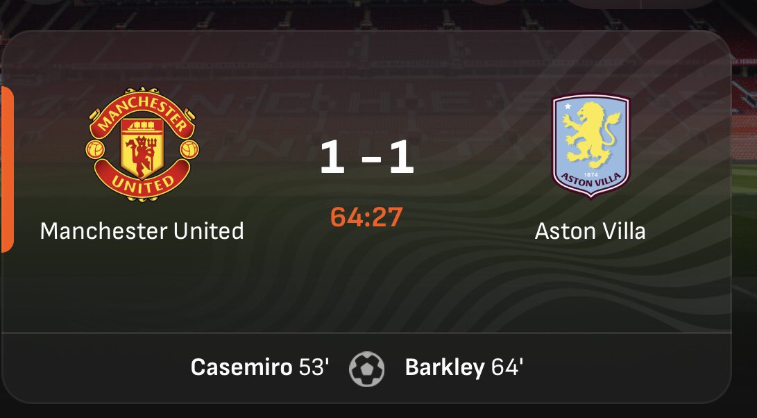 kezzy_ka's tweet photo. ⏰️ 64' Ross Barkley scores! 

👺Manchester United 1-1 Aston Villa 🟣 https://t.co/ikB1H4HbM2