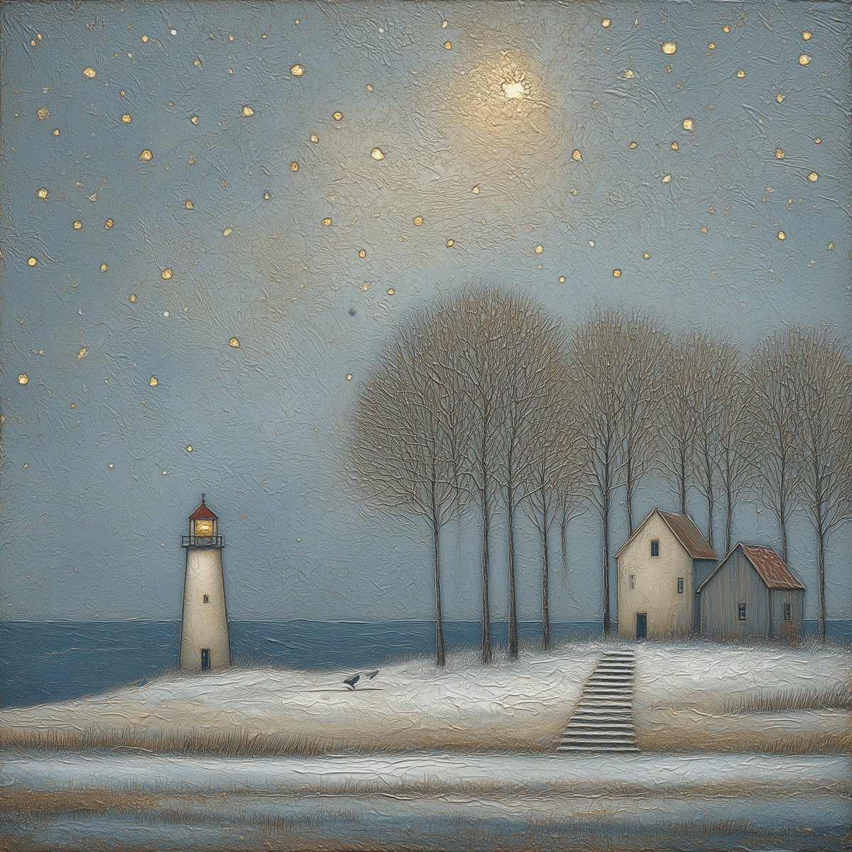 Runtelart's tweet photo. QT Your Silver Stilness
@TFTT @BeanieBlossom ❤️
#AIArt #DigitalArt #AIArtCommunity #WinterLandscape #LighthouseArt #QuietScenes #PainterlyStyle #DreamyArt https://t.co/VfO0BB3LrO