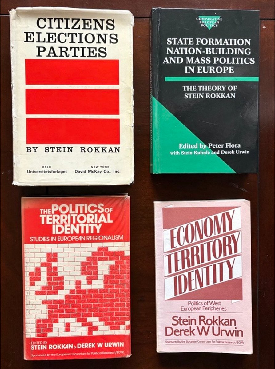 GerardoMunck's tweet photo. Releyendo a Rokkan

Para un proyecto sobre el Estado en América Latina, me resulta útil la obra de Rokkan.

Unos libros (fila superior) elaboran un marco para pensar en la evolución política a largo plazo.

Otros (fila inferior) muestran cómo estudiar relaciones centro-periferia. https://t.co/oUhQ2vd0xV