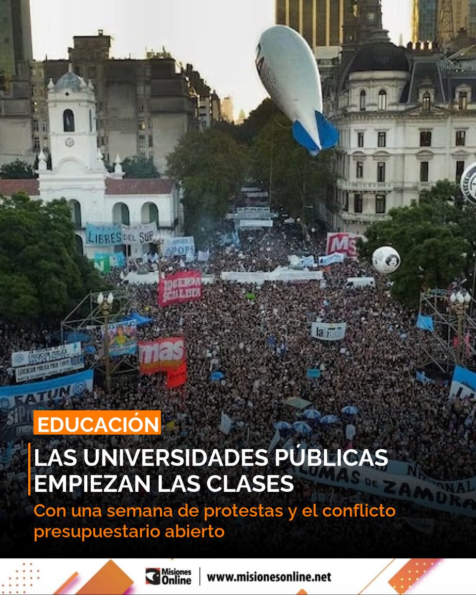 misionesonline's tweet image. Paro en universidades públicas: el inicio de clases se ve afectado. Gremios docentes y no docentes convocan una semana de protestas (16-21 marzo) por presupuesto y paritarias. ✊
📚 misionesonline.net/2026/03/15/uni… 
#Universidades #Paro #Educacion #Presupuesto