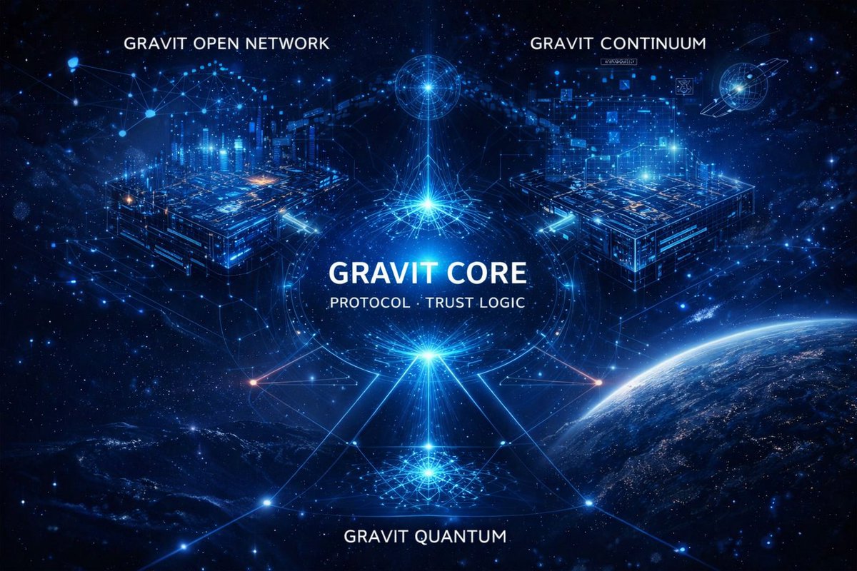 bensaufer's tweet photo. Gravit Core (protocol / trust logic) ↓ operates across ↓
Open Network / Continuum / Quantum
Gravit Core trust logic protocol operating across Open Network, Continuum and Quantum. AI needs Compute.
Civilization needs Trust. Gravit builds the Protocol.
#GravitCore #GravitNet#AI https://t.co/dfG6q658s5