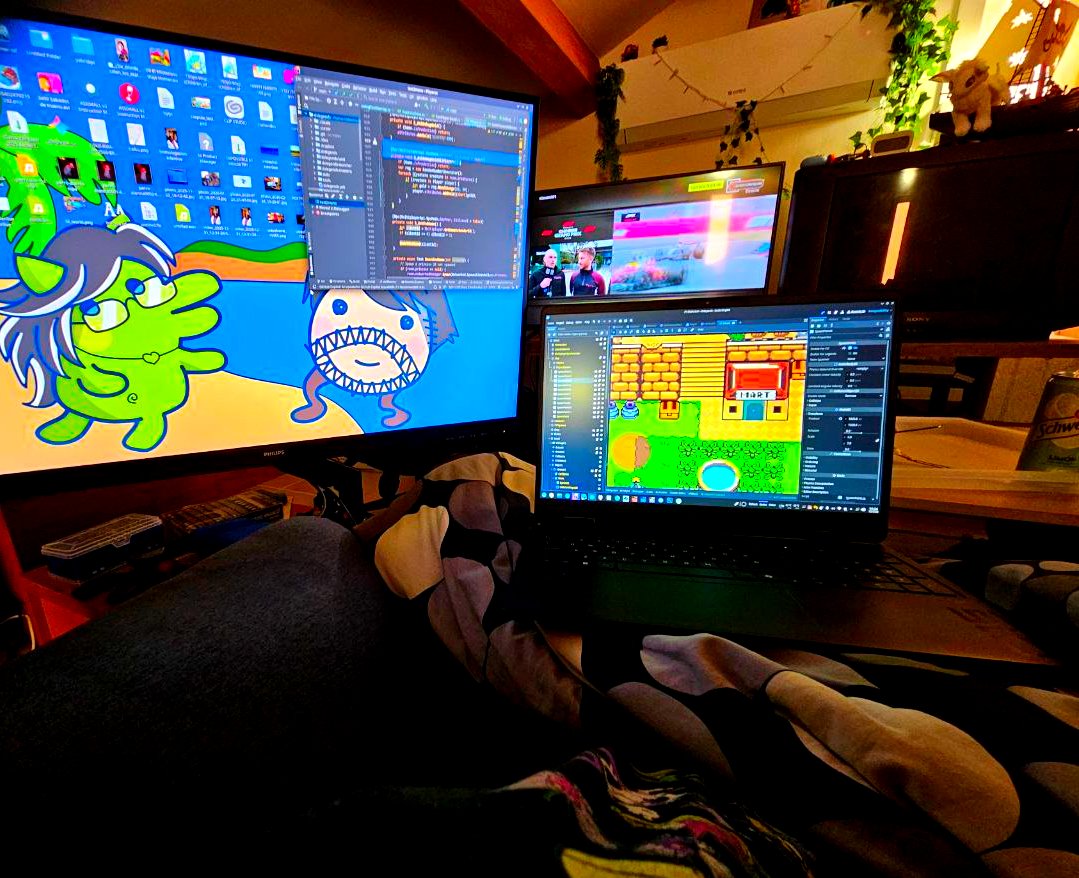 dxlegends_es's tweet photo. Tardes de domingo acogedoras de gamedev

#gamedev #indiedev #cozy #yesIHaveExtraMonitorNearTheCouch https://t.co/uitJl6BtFu