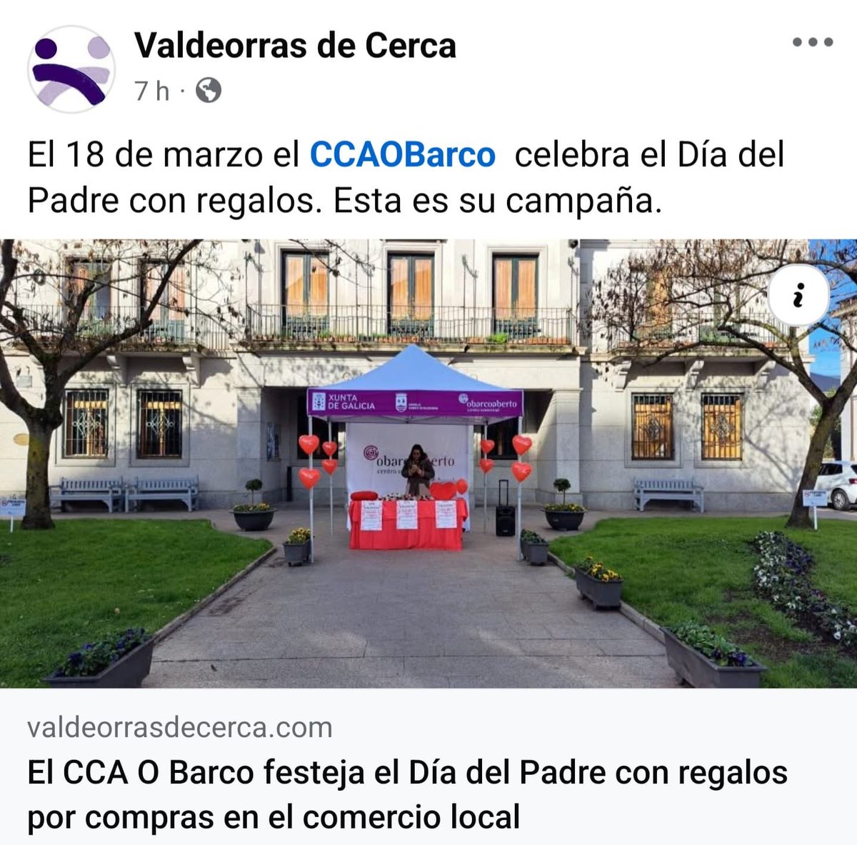 CCAobarco's tweet photo. Esta mañá de mércores celebramos o Día do Pai. 

Na praza do concello de 11:30 a 13:30. Ven e cambia o teu recibo de compra por agasallos e participa en varios sorteos de vales de compra. 

Día do Pai no centro comercial aberto.
@comerciogalego
@xuntagalicia https://t.co/21gX8WIHzr