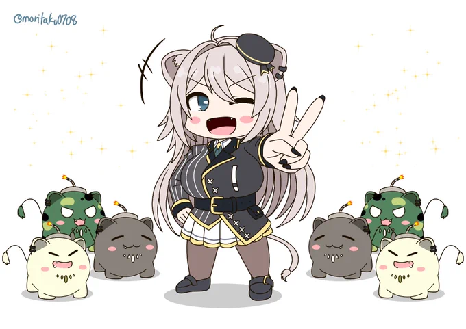 獅白ぼたん(SDver) 早速進衣装のししろんを描かせていただきました。 #ししらーと #獅白ぼたん新衣装2026