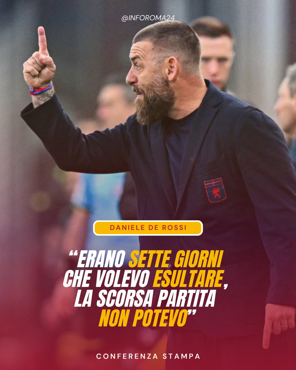 inforoma24's tweet photo. 🟡🔴 Daniele #DeRossi è tornato a parlare di #GenoaRoma, dicendo come stesse aspettando da una settimana di esultare tranquillamente per una vittoria, dato che con l’#ASRoma non ha potuto e voluto. https://t.co/mcEEad3bgv
