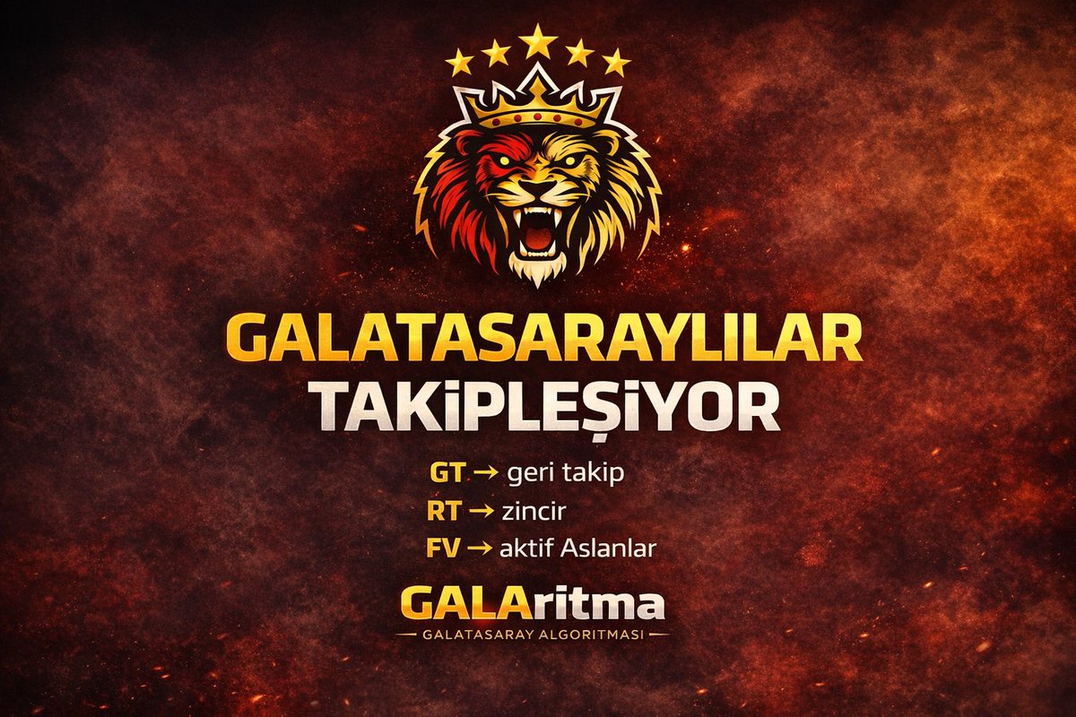 Galaritma's tweet photo. 🎯PAZAR GÜNÜNÜN EN BÜYÜK TAKİPLEŞME POSTU!

🦁 GALATASARAYLILAR BURADA BULUŞUYOR! 💛❤️

💥 Aslan ruhu kenetleniyor! 🔥

⚡ GT = Geri Takip
🔁 RT = Zinciri Büyüt
🏆 FV = Aktif Aslanlarla Buluş
✅ Takip edene dönüş! https://t.co/7SJZPEdwtG
