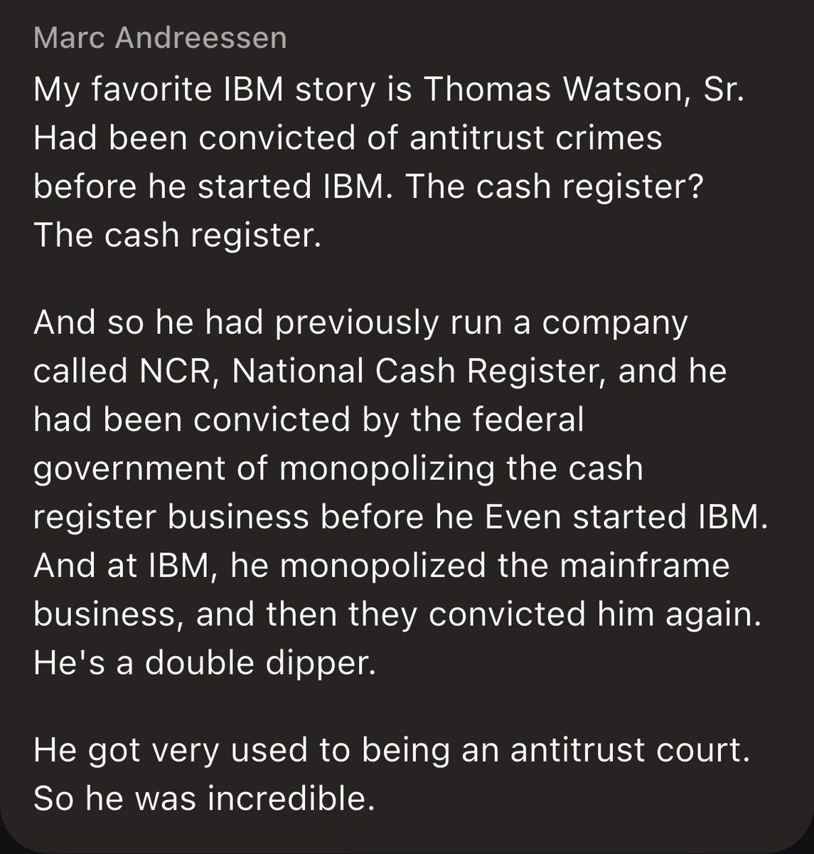 _siddsingh's tweet photo. Loved this tidbit from Marc on IBM and Thomas Watson, Sr. https://t.co/H9syAr7szl