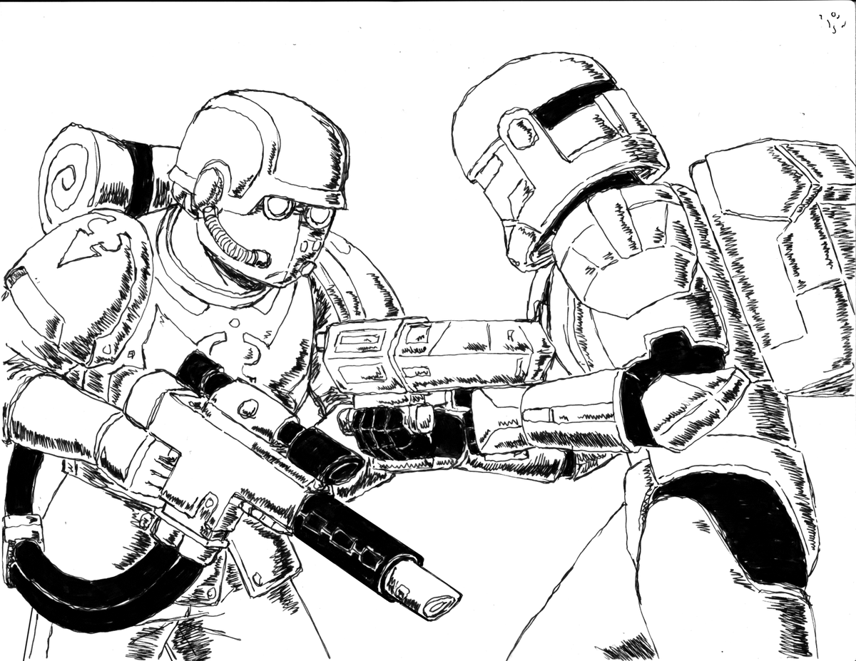 TanchoGt's tweet photo. Clon comando y Tempestus Scion

Solo falta el color

#イラスト #boceto #Pencildrawing #inksketch #analogdrawing #warhammer40k #warhammerfanart #StarWarsfanart #StarWars #ilustración https://t.co/QgLS1GXBVn