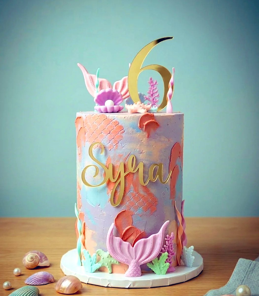 Mermaid 🧜‍♀️ Party 🎉 
Custom Gold
Acrylic Details. Topyoursweets.com
#Mermaid #Birthdayparty #mermaidbirthday #mermaidcake #baking #cakes #Acrylic #caketoppers #Goldtoppers
