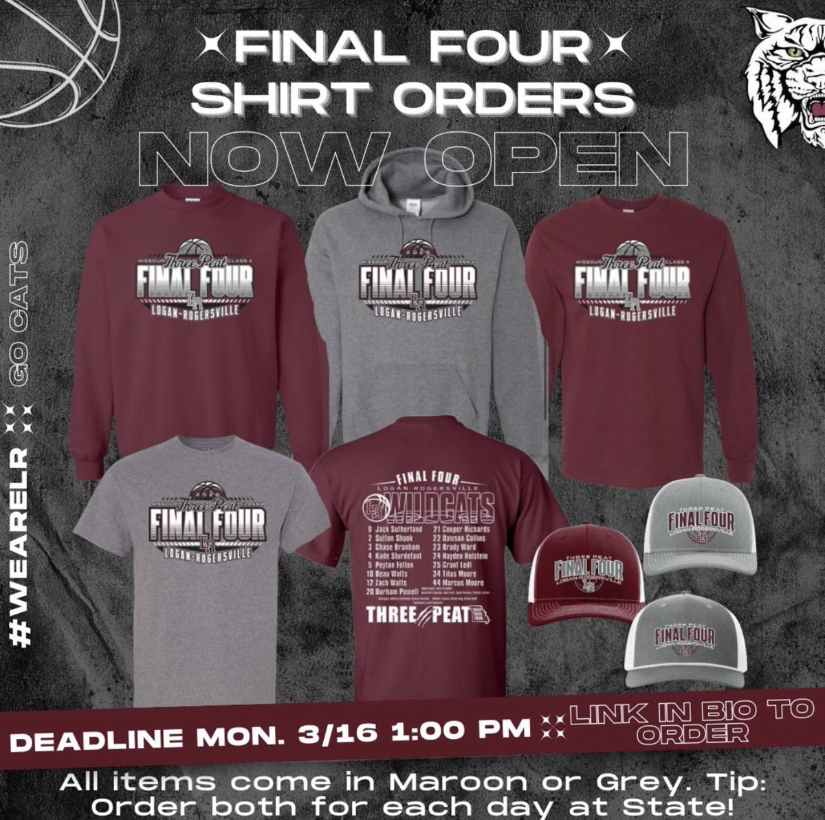 alipope5's tweet photo. 🏀🐾 FINAL FOUR BOUND! 🐾🏀
Your LR Cats are headed to STATE in Columbia on Friday!
trip!

⏰ Order Deadline:
Monday at 1:00 PM
So we can have everything ready before heading to Columbia. Pick up will be at State send-off on Thursday.

🛍 Order here:
https://t.co/WZG6UyGgZo https://t.co/TFi3AaVaA9