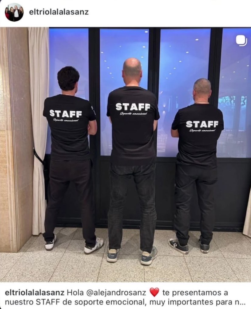 <a href="/AlejandroSanz/">Alejandro Sanz</a> venimos con todas a la #GiraYAhoraQué ☺️. Tenemos el mejor STAFF posible para brindarnos soporte emocional 🔥🙌🔥
#ElTríoLaLaLá 
#TeQueremosUnPutoImperio