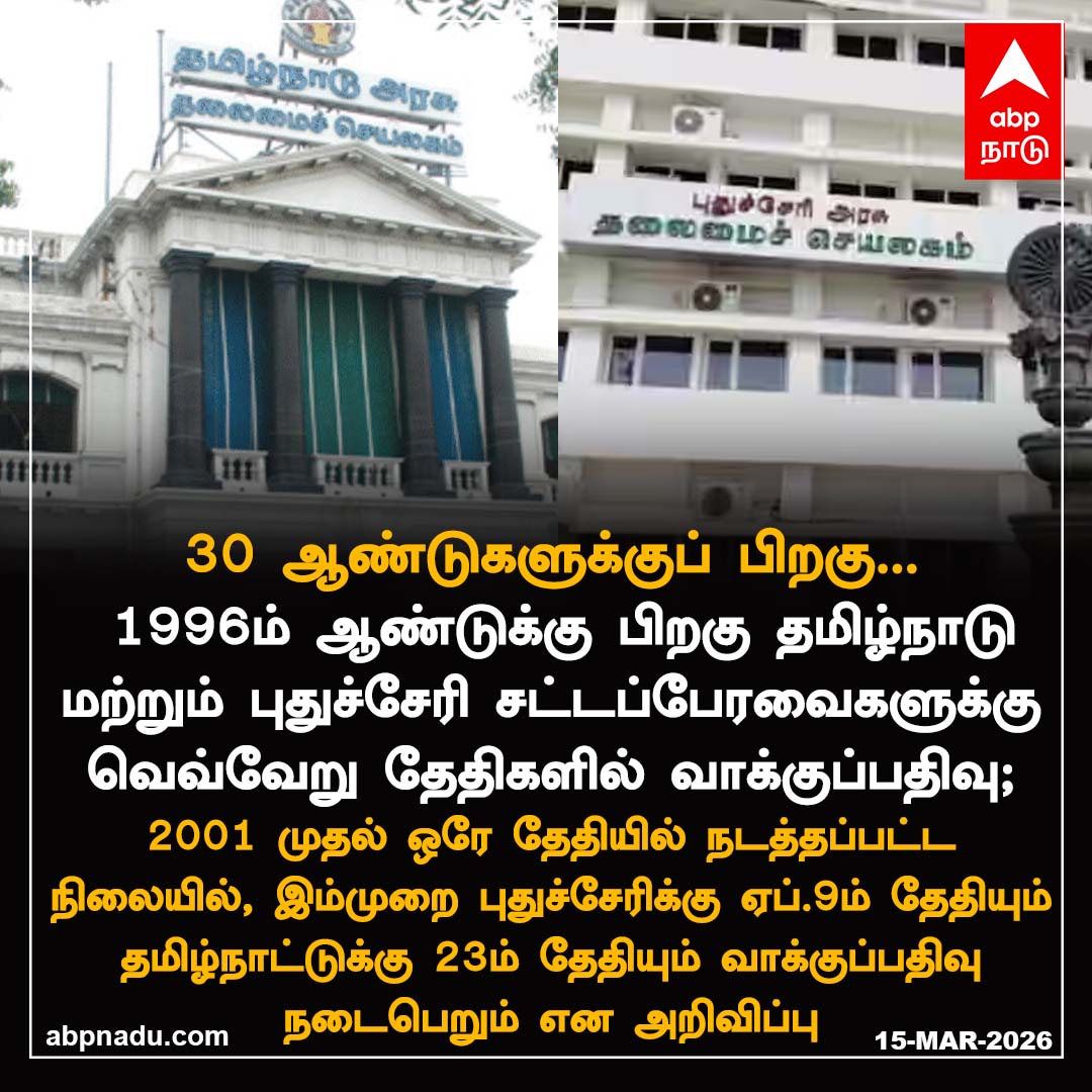 30 ஆண்டுகளுக்குப் பிறகு... 

abpnadu.com | #ElectionCommissioner #GyaneshKumar #Election2026 #TNElection #5StatesElection #TNElection2026 #Election #AssemblyElection #Tamilnadu #Kerala #Puducherry #Assam #ECI #Wesbengal #ABPNADU #Election2026withABPNADU